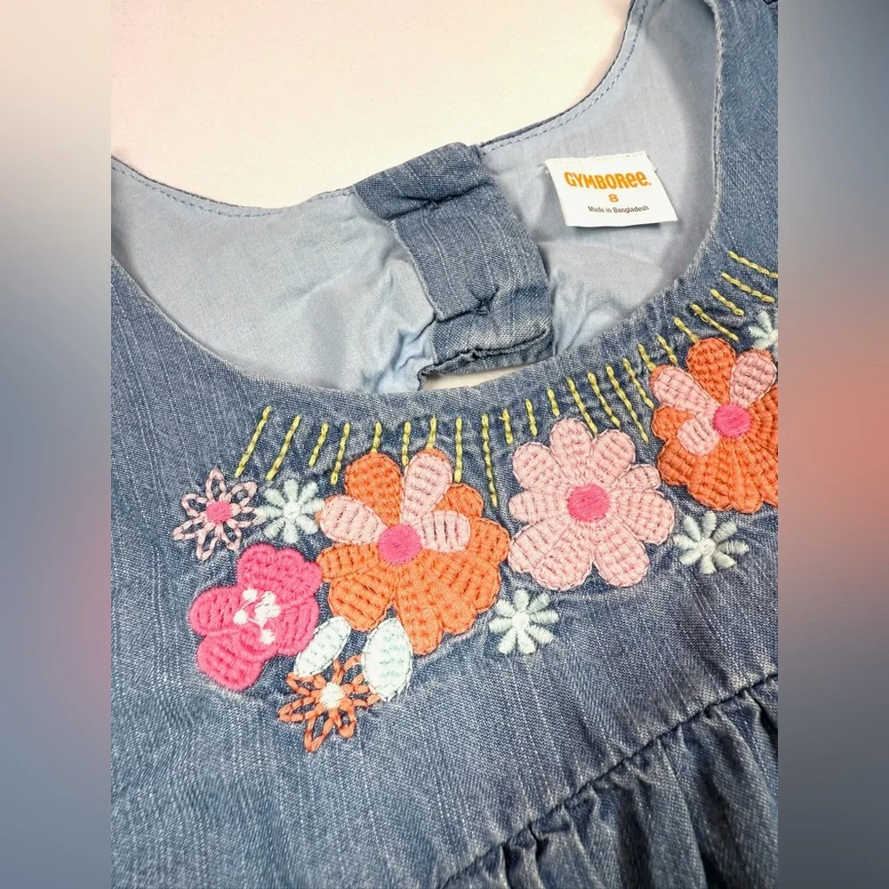 GYMBOREE Girls’ Chambray Floral Embroidered Western Tunic‎ Top Bohemian Size 8